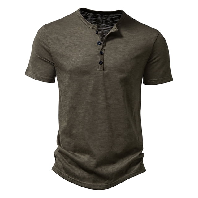 vdgthytj Short Sleeve T-Shirts for Men Button up Round Neck Slim Muscle Tees Lightweight Breathable Athletic Gym Shirts