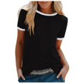 thumbnail image 1 of Pompotops T-shirt Uni pour Femme, Manches Courtes, Blouse à Col Rond, Hauts Décontractés, Liquidation, 1 of 4