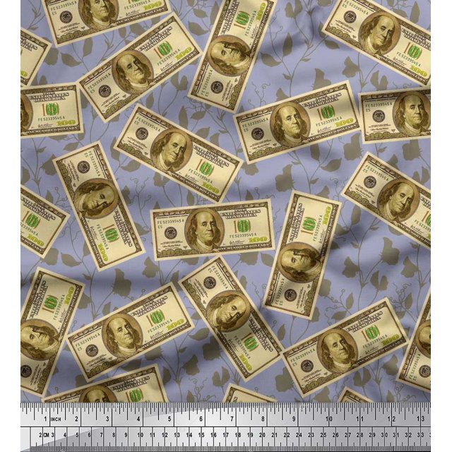Soimoi Cotton Duck Fabric Dollar Currency Note & Leaves Print Fabric by Yard 42 Inch Wide