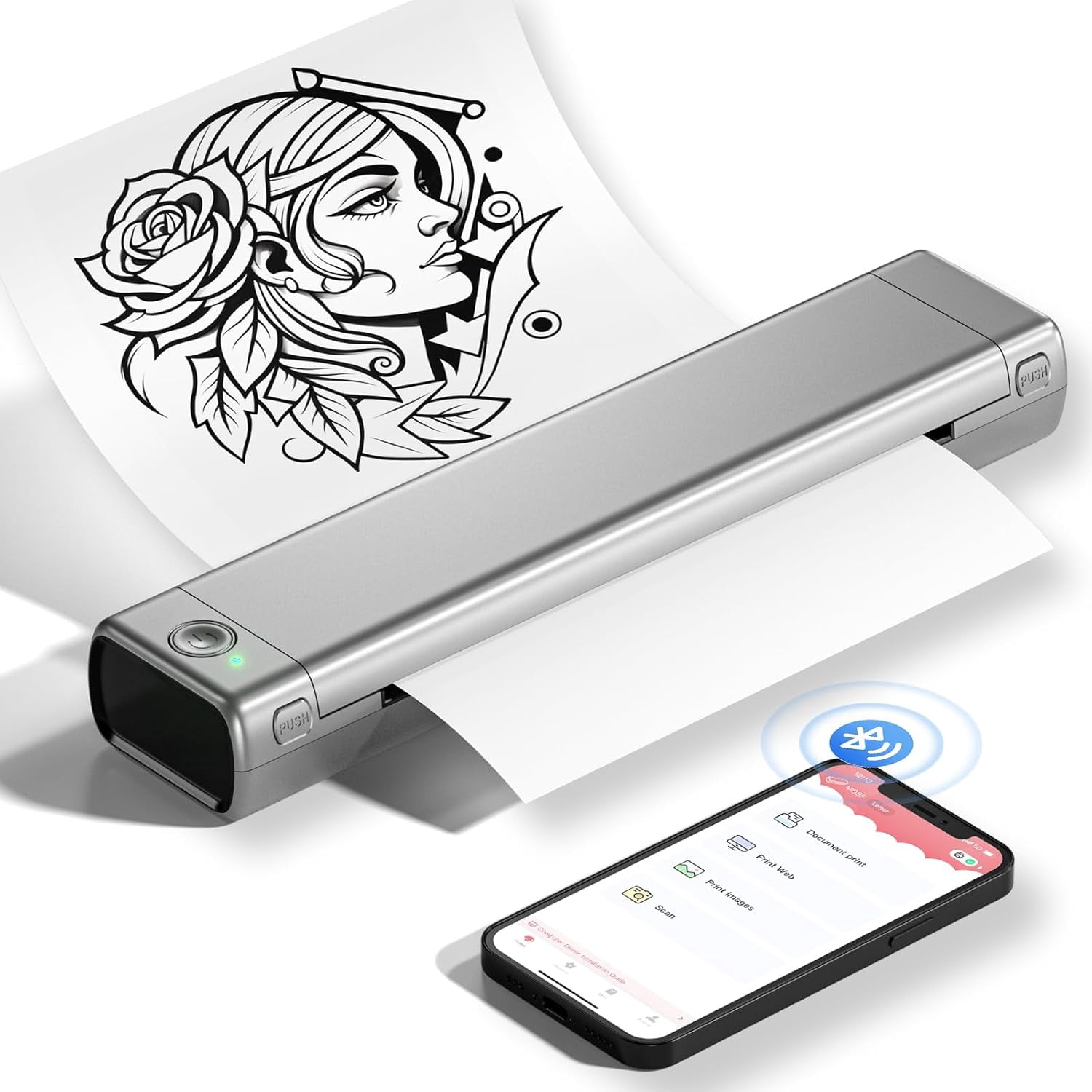 Phomemo Portable Printer Wireless for Travel, M08F Thermal Printer for Home Use Bluetooth Inkless Printer Support 8.5" X 11" Thermal Paper, Compact Printer Compatible with Android iOS Phone & Laptop
