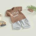 thumbnail image 3 of Kid Pants Suit  Boy Short Sleeve  Neck Letters Tops + Casual Street Drawstring Short Pants  Grey 2-3 Years, 3 of 8