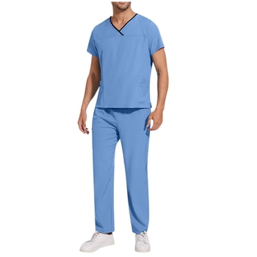 Cameland Ensemble de Sarraus pour Hommes Extensible, Haut de Sarrau à Col en V et Pantalon à Taille Élastique, Sarraus pour Hommes, Uniforme de Travail pour Hommes