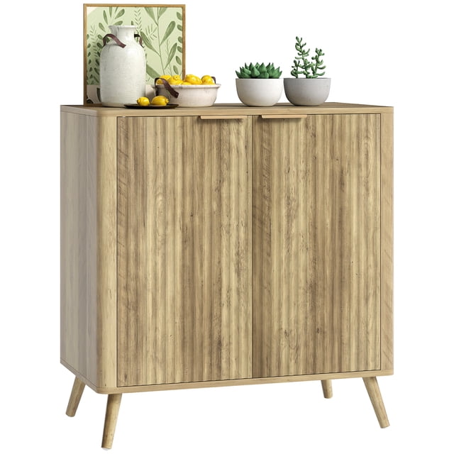 HOMCOM Buffet Moderne de 55 Pouces avec Rangement, 2 Portes Cannelées, Chêne