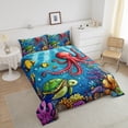 thumbnail image 4 of Erosebridal Cute Sea Turtle Octupus Bedding Sets with Comforter, Multicolor Coral Duvet Insert, Reversible 2pcs, 4 of 8