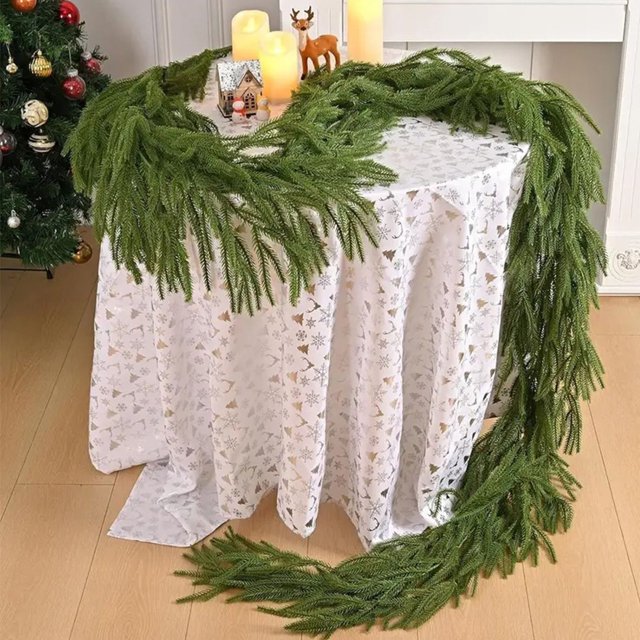 Artificial Pine Needle Garland 300cm Realistic Christmas Rattan Wreath Decoration Plastic Greenery Vine for Home Mantel Wall Door Fireplace Indoor Outdoor Party Bedroom Office Table Decor