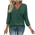 thumbnail image 1 of Plebaso Chemises à Manches 3/4 pour Femmes, Col en V, Tuniques Décontractées, Hauts Unis, Blouses Amples pour Dames, 1 of 6