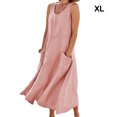 thumbnail image 4 of pitrice Femmes Été Coton Lin Robe Sans Manches Col Rond Boho Vintage Style Plage Couleur Unie en Vrac Kaftan Porter Tous les Jours Rose / XL 1Set, 4 of 5