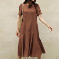 thumbnail image 2 of Birdeem Women Summer Round Neck Solid Color Casual Strapless Party Short Maxi Dress, 2 of 6