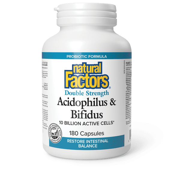 Natural Factors Acidophilus et Bifidus Double Force 10 Milliards de Cellules Actives 180 Capsules
