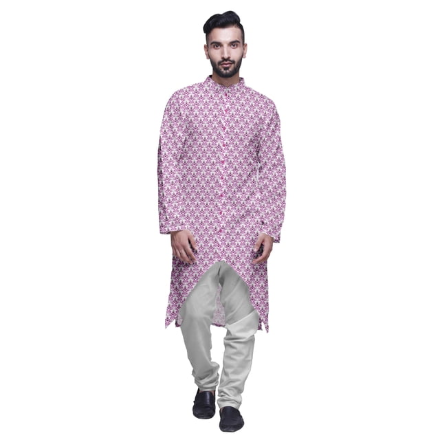Atasi Kurta à Manches Longues Imprimé, Boutonné, Asymétrique, Kurta de Designer pour Garçons