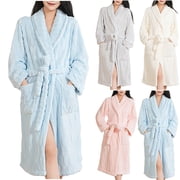 Horkkom Robes for Women Winter Warm Fuzzy Bathrobe Solid Color Tie House Coats for Women with Pockets Free Size, Gifts for Women