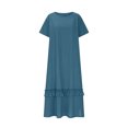 thumbnail image 4 of Ovzne Robes d'Été pour Femmes 2025 Robe pour Femme Robe d'Été pour Femme à Manches Courtes Imitation Coton et Lin Col Rond Couleur Unie Poches Ourlet Fente Robe Robe de Vacances Robe Courte Clea, 4 of 6
