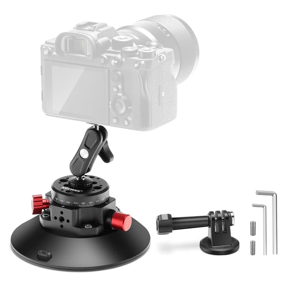 NEEWER 6"/15.2cm Suction Cup Mount with Ball Head Magic Arm, Metal Suction Cup Mount on Car Windshield Dash for Action Camera/Phone Holder,