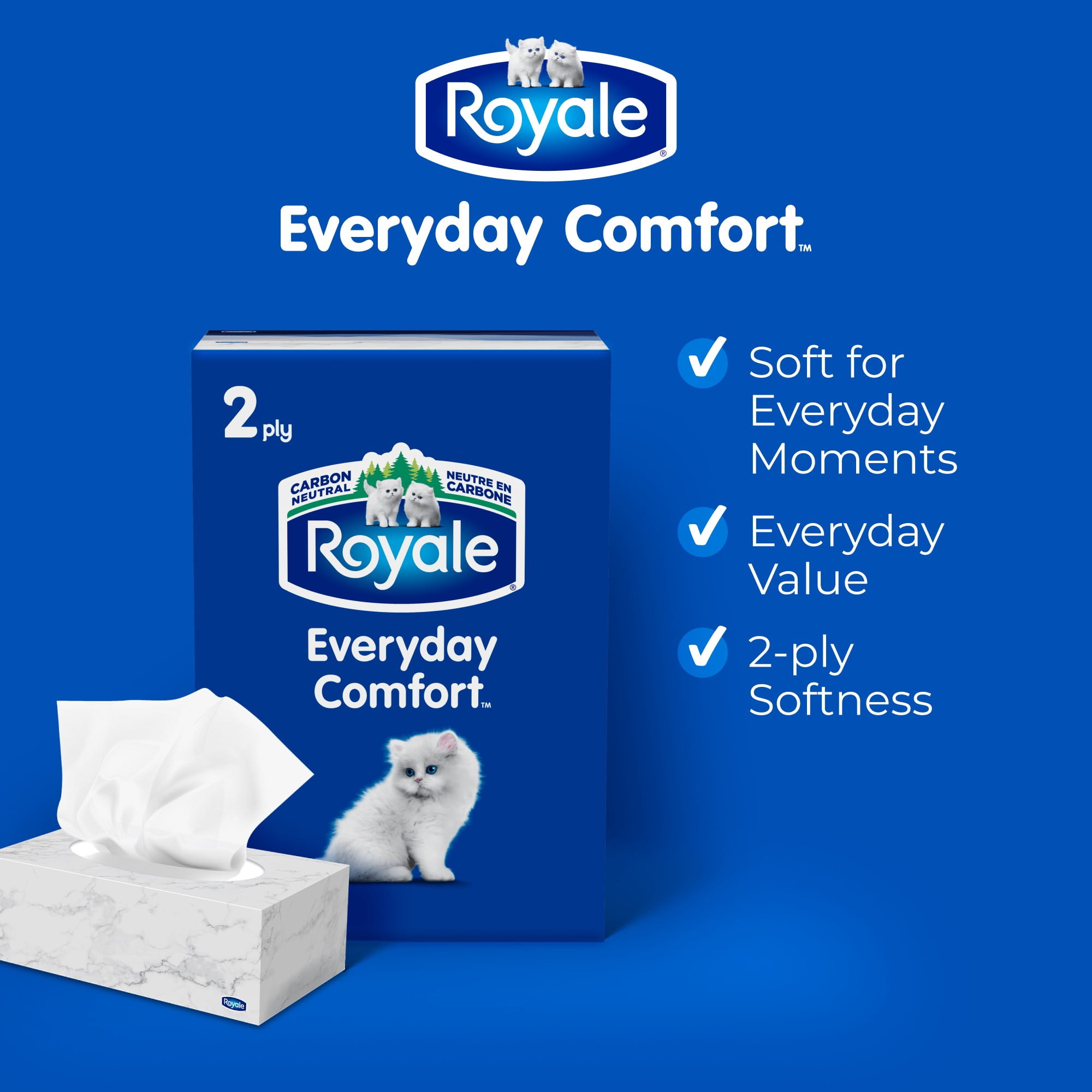 Royale Everyday Comfort, 2 Ply Facial Tissue, 18 Flat Boxes, 126 Tissues per Box