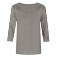 thumbnail image 4 of hotojiny Spring Tops for Women Lightweight Solid Color 3/4 Sleeve Crewneck Basics Tees Plus Size Soft Comfy Summer Work Shirt, 4 of 6