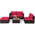 thumbnail image 4 of Gymax Ensemble de Conversation de Patio en Rotin Rembourré 5 Pcs avec Ottoman Coussin Rouge, 4 of 9