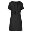 thumbnail image 4 of Robe d'Été pour Femmes 2024 Mode Grande Taille Nouvelle Allure Élégante Col Rond à Nouer Manches Courtes Couleur Unie Coton Coton Lin Robe Rabais de 50 % Liquidation!, 4 of 6