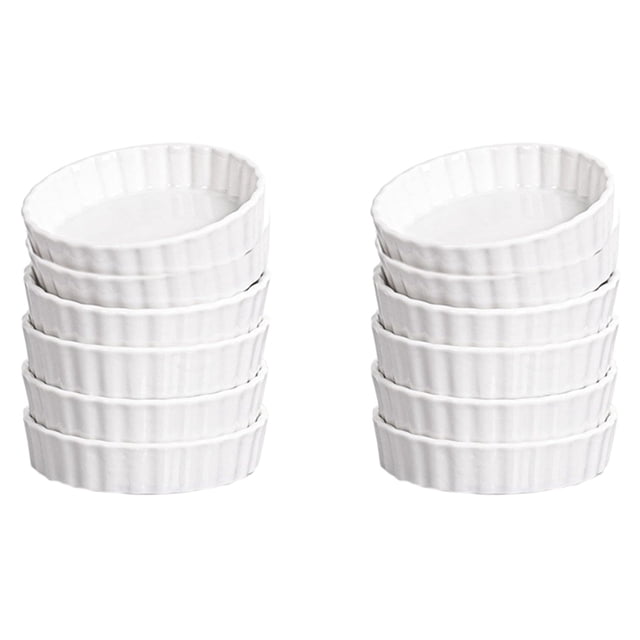 Ramequins Brûlés à la Crème de 5 Oz, Plats de Quiche Ronds Cannelés Poêle à Tarte, Ramequins Allant au Four pour la Cuisson, Soufflé, Ramequins Lot de 12