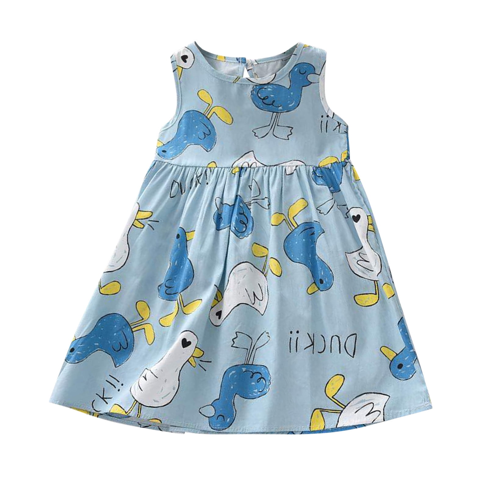 Kcodviy Robe d'Été pour Filles Décontractée Chemise à Fleurs Robe Princesse pour Tout-Petites Sans Manches Fille à Fleurs Robe de Plage pour Enfants à Imprimé