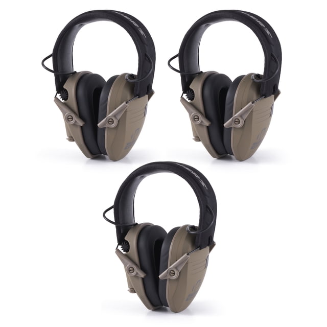 Walkers Razor Slim Protection Electronic Shooting Ear Muffs, Dark Earth (3 Pack)