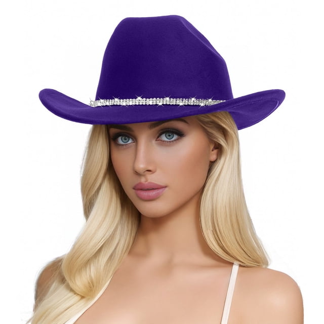 Men's And Women's Woolen Hats Western Cowboy Top Hat Three Of Rhinestones