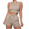 thumbnail image 1 of ShomPort Womens 2PC Matching Set Sleeveless Round Collar Crop Tops High Elastic Waisted Drawstring Shorts Comfort Athletic Outfits, 1 of 6