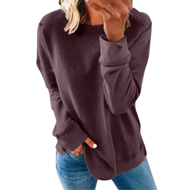 pxiakgy Chandail Décontracté à Manches Longues pour Femmes Automne Hiver Col Rond Couleur Unie bronze + TTG