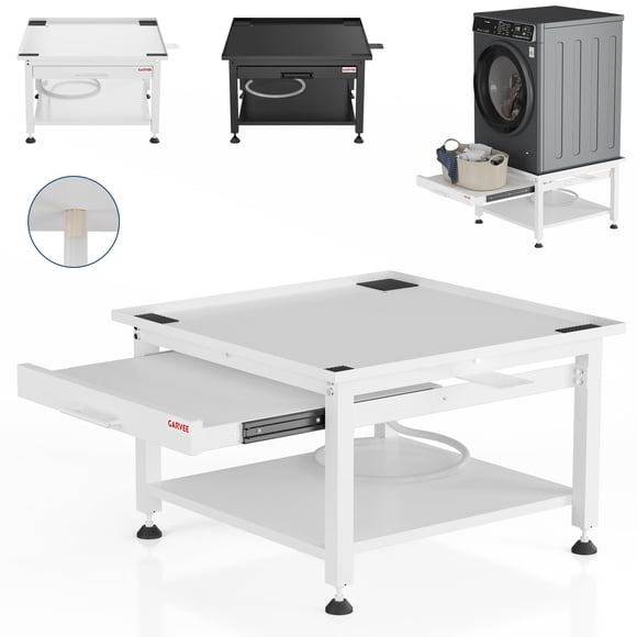 BeesClover Laundry Pedestal with Pullout Shelf, Anti-Vibration Pads, Drain Pan and Hose for Washer and Dryer, 1000 lbs Capacity