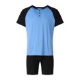 thumbnail image 1 of Opperiaya Men?s Contrast Color Short Sleeve Tops and Shorts Pajamas Sets, 1 of 9
