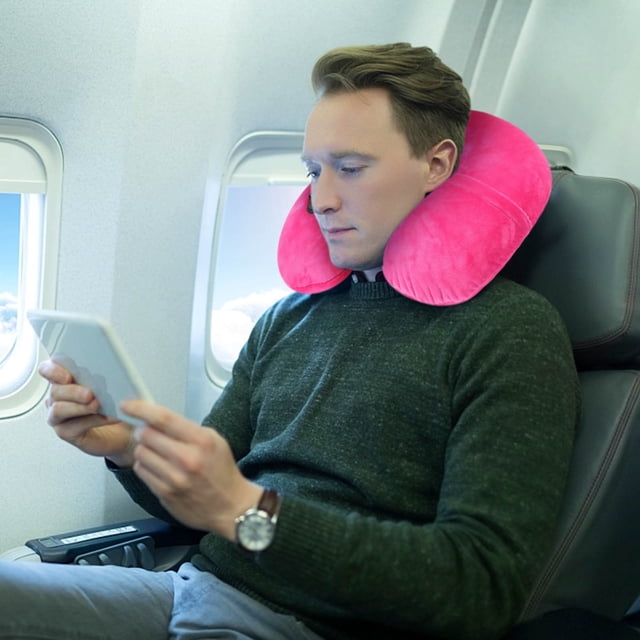 Big Sale! U-Shaped Inflatable Travel Neck Pillow, Soft and Warm Airplane Pillow for Neck Support, Breathable and Comfortable Pillow for Travel, Easy to Inflate and Carry
