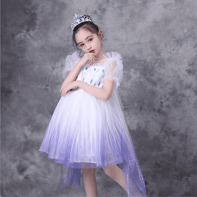 HAWEE Elsa Robe de Princesse Reine des Neiges Cosplay Flocon de Neige Costume Robes pour Filles Manches Courtes Robe de Princesse à Paillettes pour Fête