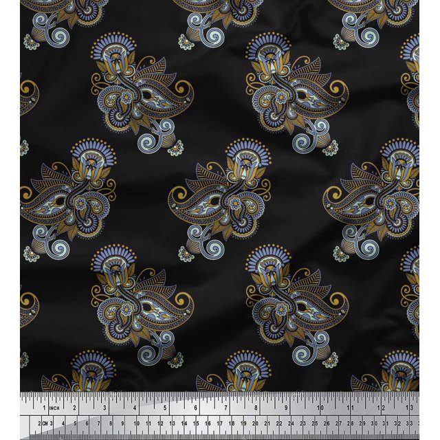 Soimoi polyester Crepe Fabric Artistic Paisley Print Sewing Fabric Yard 42 Inch Wide