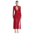 thumbnail image 4 of TTAO Costumes de Danse Lyrique pour Femmes à Manches Longues en Maille Tulle Fluide Robe Maxi Longue Bourgogne P, 4 of 6