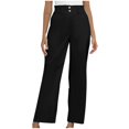thumbnail image 1 of Timegard Lounge Pants for Women Elastic Waisted Button Straight Leg Ruched Casual Trousers with Pockets, 1 of 5