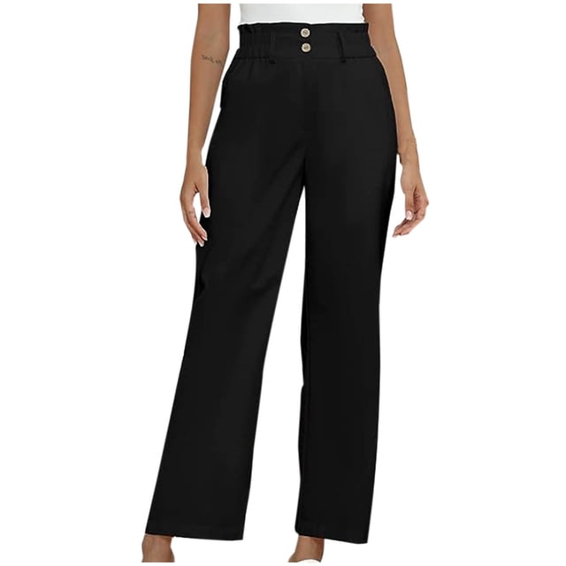 Timegard Lounge Pants for Women Elastic Waisted Button Straight Leg Ruched Casual Trousers with Pockets