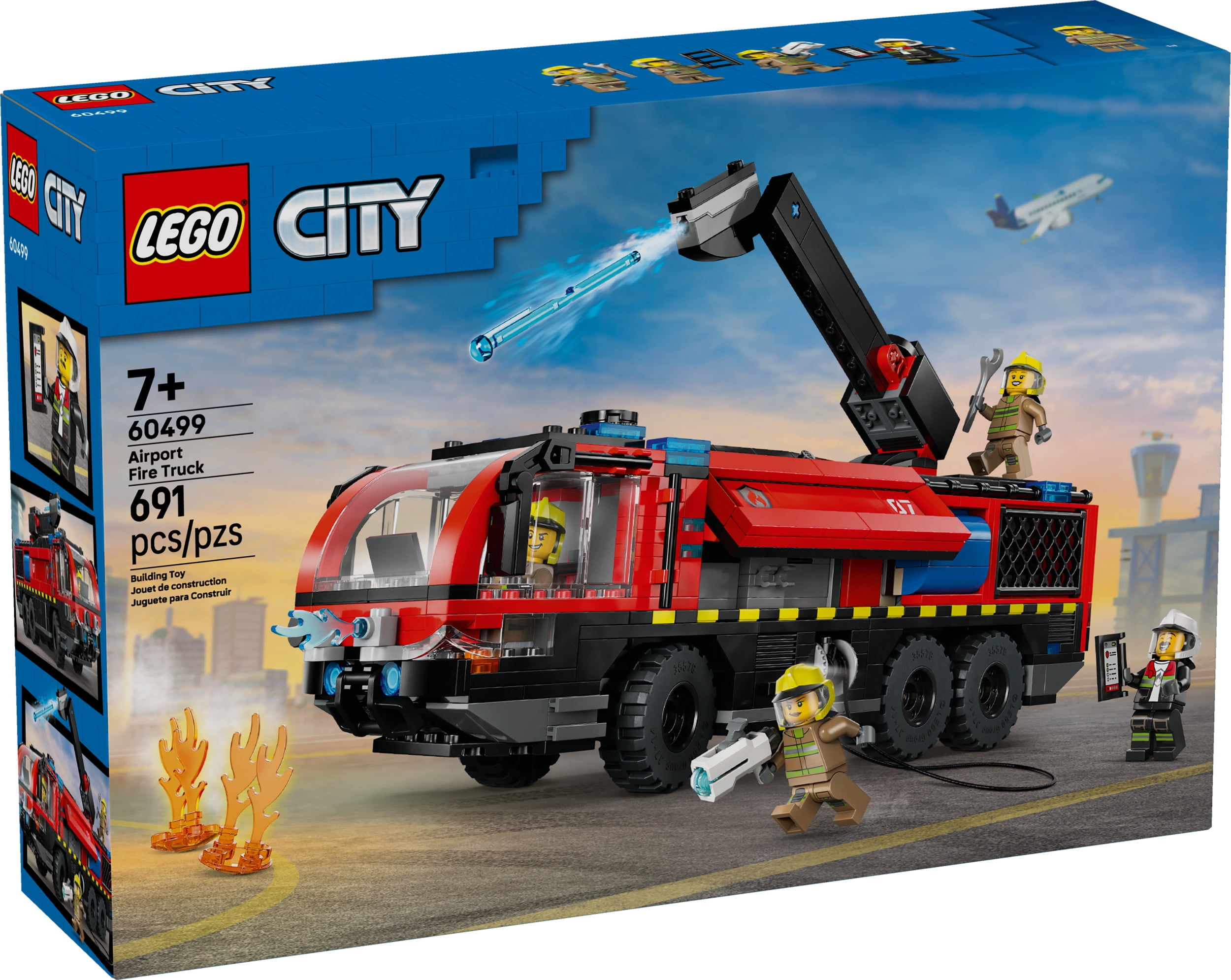 LEGO City Airport Fire Truck Kids Building Toy - Pretend Play Emergency Vehicle for Boys & Girls, Ages 7+ - Fire Engine Toy W/ 4 Firefighter Minifigures - Gift Idea for Birthdays - 60499