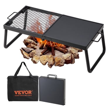 VEVOR Gril Pliant pour Feu de Camp, Grille en Treillis d'Acier Robuste, Grilles de Camping Portatives de 22,4 Pouces au-Dessus du Foyer, Équipement de Cuisson pour Feu de Camp avec Pattes et Sac de Transport, Grille de Cuisson pour Cuisson à Flamme Nue en Plein Air