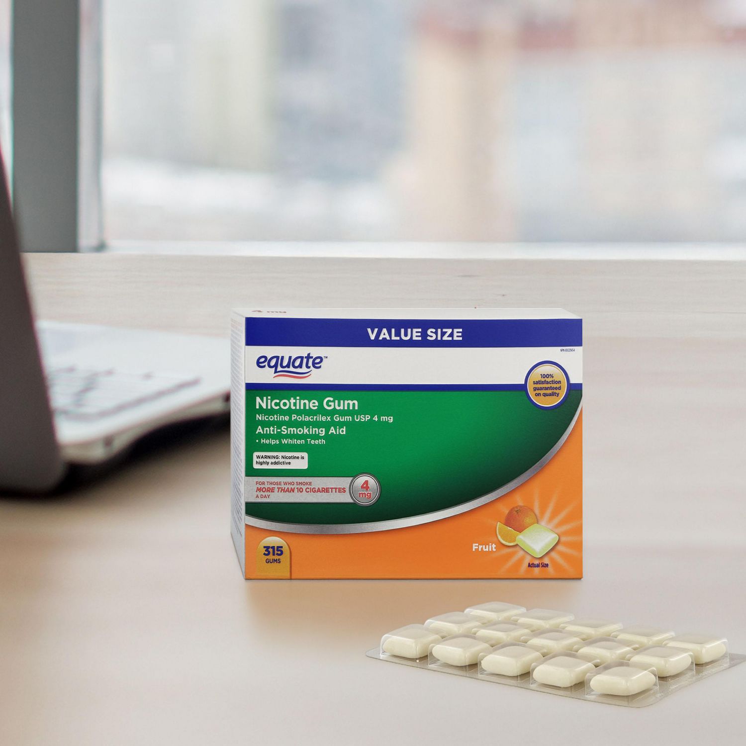 Equate Nicotine Gum, Fruit, 4mg