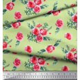 thumbnail image 2 of Soimoi Tissu en Jersey de Coton Vert Imprimé Feuilles & Roses au Mètre 58 Pouces de Large, 2 of 5