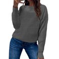 thumbnail image 1 of LUXUR Chandails Tricotés Unis pour Femmes Col Rond Ample Pull Chaud d'Hiver Tricot Gaufré Gris L, 1 of 2