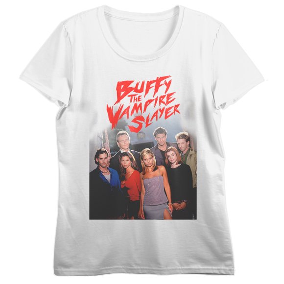 Buffy the Vampire Slayer Character Group Women's White Short Sleeve Crew Neck Tee-Large