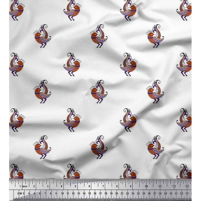 Soimoi Rayon Fabric Bird Block Print Fabric by The Yard 42 Inch Wide