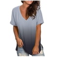 thumbnail image 2 of Jienlioq Hauts pour Femmes Liquidation Mode Féminine Décontractée Dégradé Col en V Manches Courtes T-Shirt Ample Hauts Sélections Éclair, 2 of 7