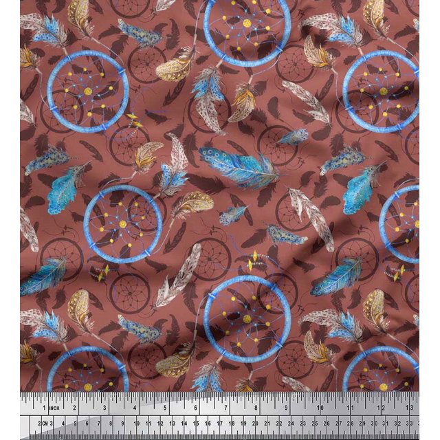 Soimoi Rayon Fabric Feather & Dream Catcher Home Decor Decor Fabric Printed Yard 42 Inch Wide