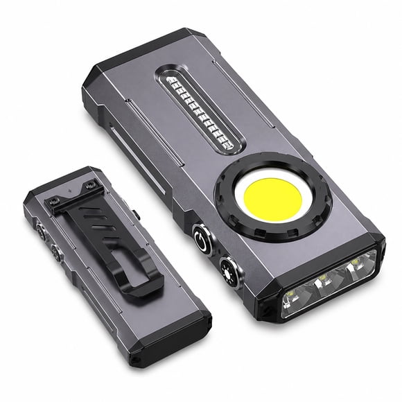 Wrongduck Pocket Work Light Rechargeable Flashlight with COB Side Lamp, RGB Modes, Magnetic Clip Base, USB-C Charging LED Inspection Light for Garage Camping