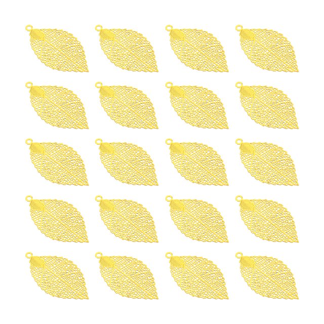 Unique Bargains Leaf Pendants, 20 Pack Metal Tree Leaf Beads Bulk Leaves Charm Mesh for Jewelry Making Style 5, Golden