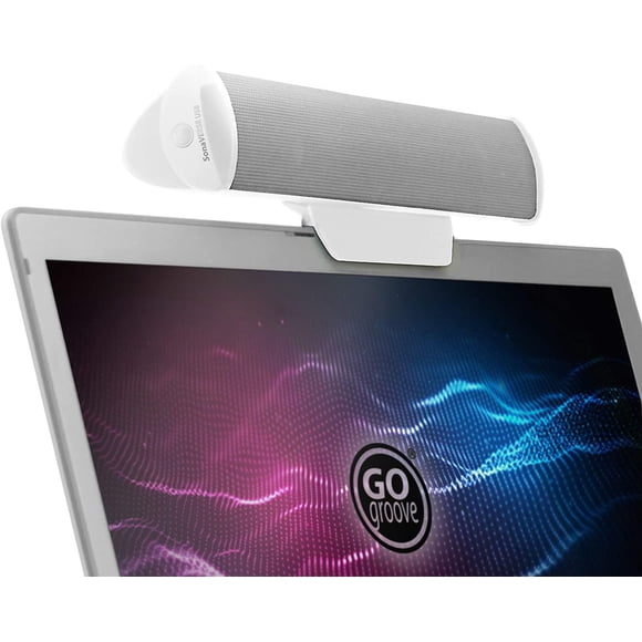 GOgroove SonaVERSE USB Speakers for Laptop Computer - USB Powered Mini Sound Bar with Clip-On Portable External Speaker Design for Monitor, One Cable for Digital Audio Input and Power (White)