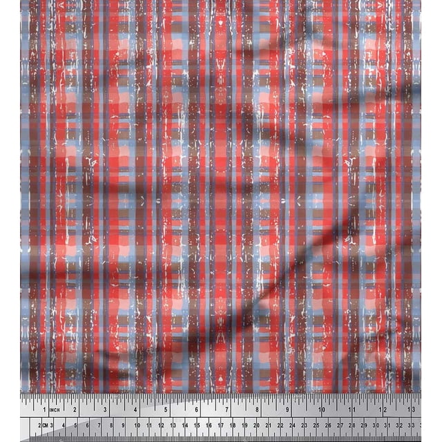 Soimoi Moss Georgette Fabric Geometric Check Print Fabric by The Yard 42 Inch Wide