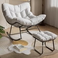 thumbnail image 2 of Eastvita White Outdoor Rattan Egg-Shaped Rocking Chair with Footstool, 2 of 5