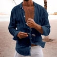 thumbnail image 2 of QIPOPIQ Mens Long Sleeve Button Up Shirts Linen Cotton Beach Tops Spread Collar Plain Summer T Shirt Clearance, 2 of 6
